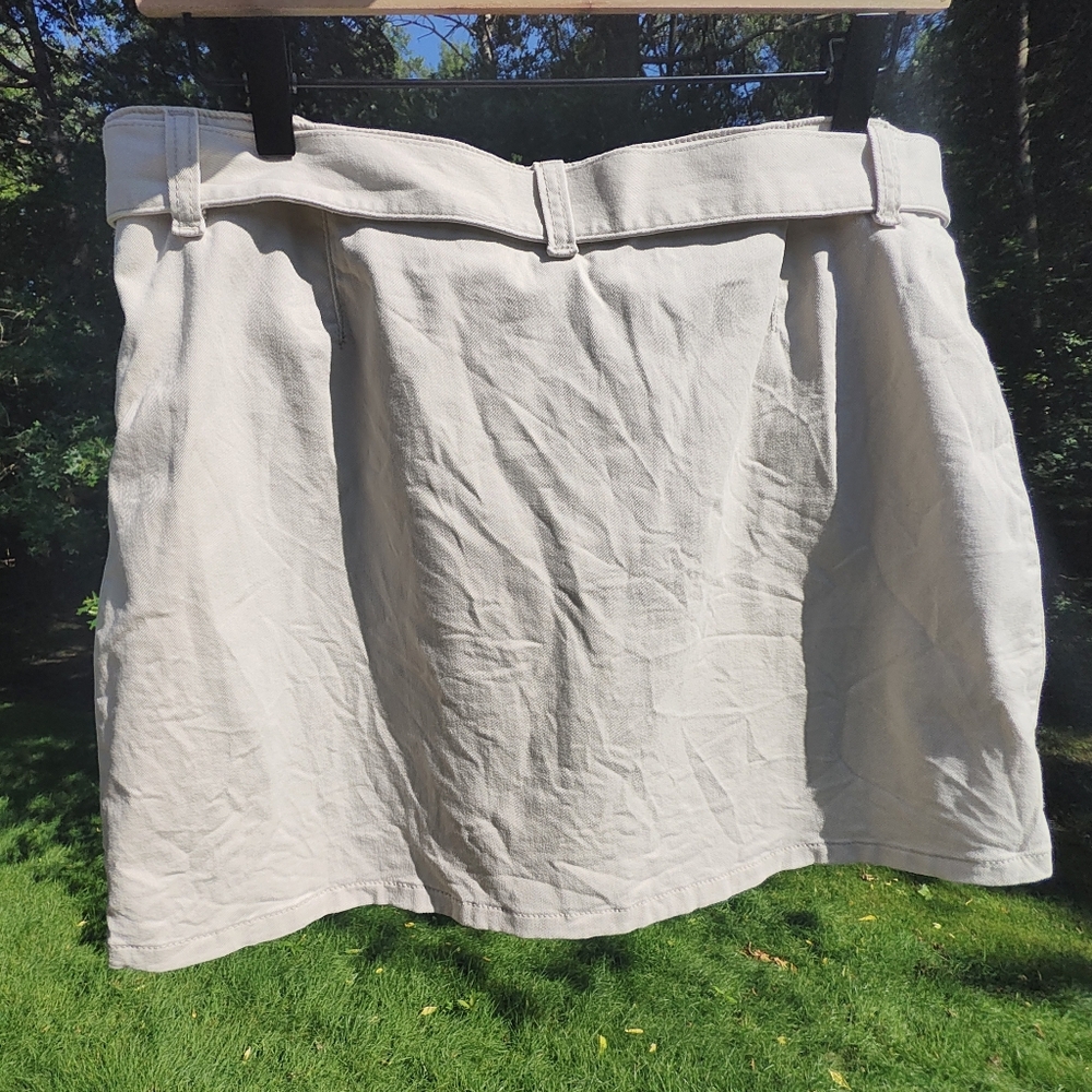 Polo Jeans Ralph Lauren Button Front Mini Skirt Belted Sz 12 Khaki Cream - Picture 2 of 6